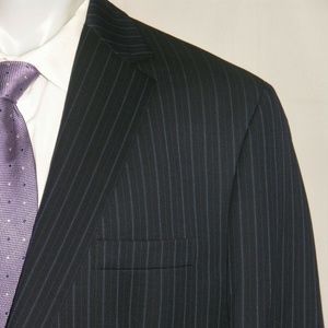 Michael Hopkins Trofeo Fabric Blue Stripe Two Button Custom Suit 46L